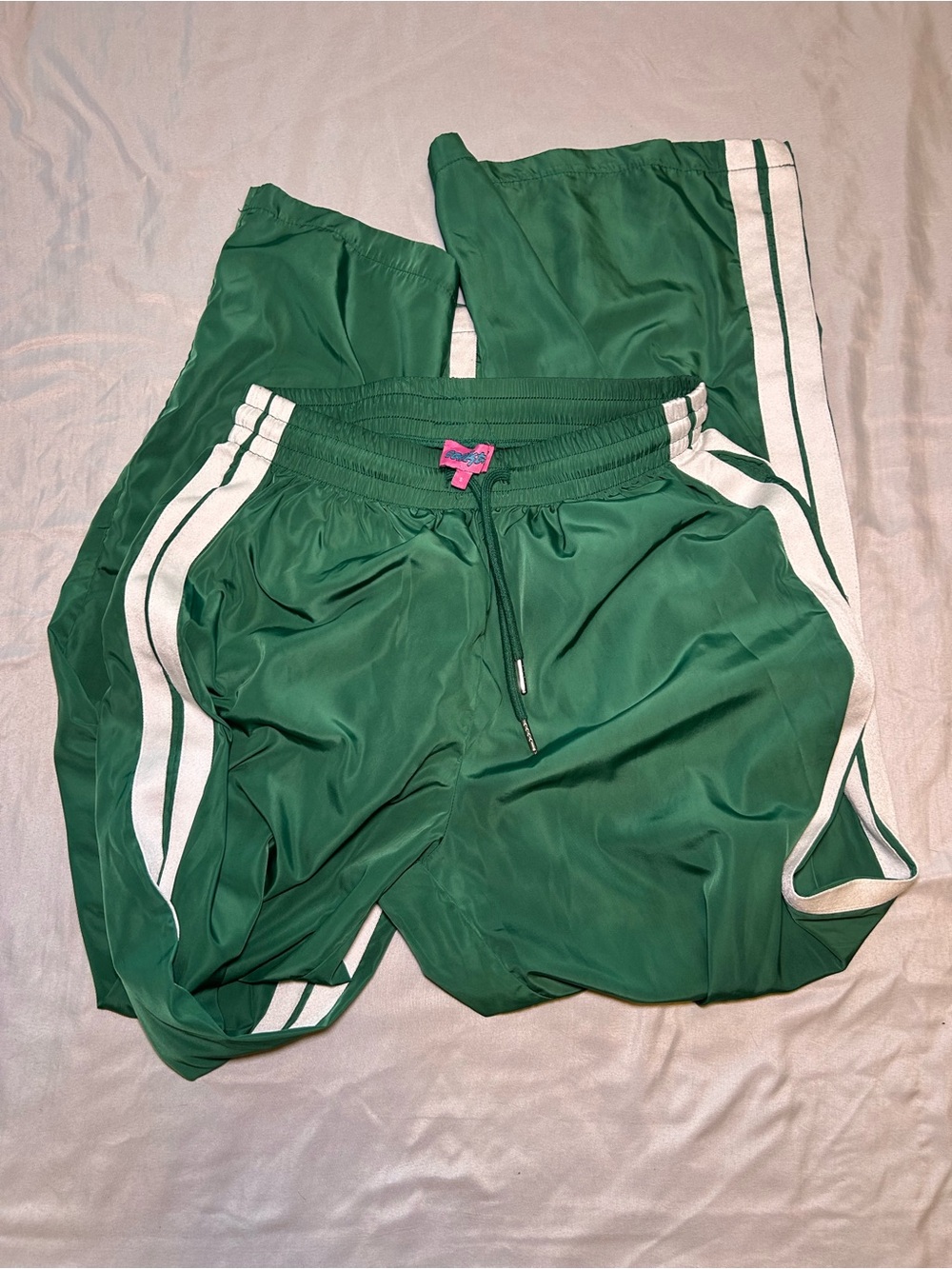 Edikted Green & White Side Stripe Wide Leg Track Pants – Small